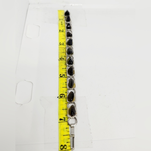 Vintage Polished Smokey Quartz Gemstone Handmade  Silver Tone Tennis Bracelet - Picture 5 of 7